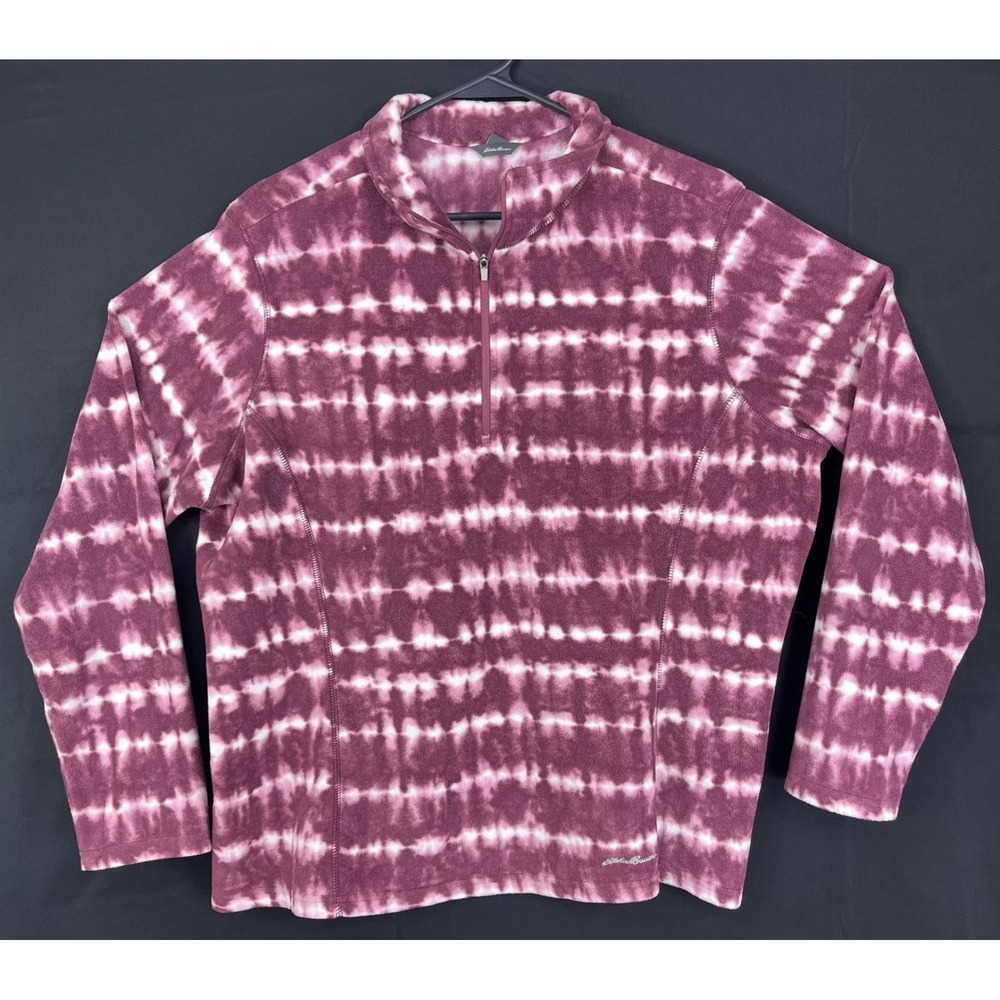 Eddie Bauer Women Rose Marble Tie Dye Quest Fleece 1/4 Zip Pullover 2XL Burgundy